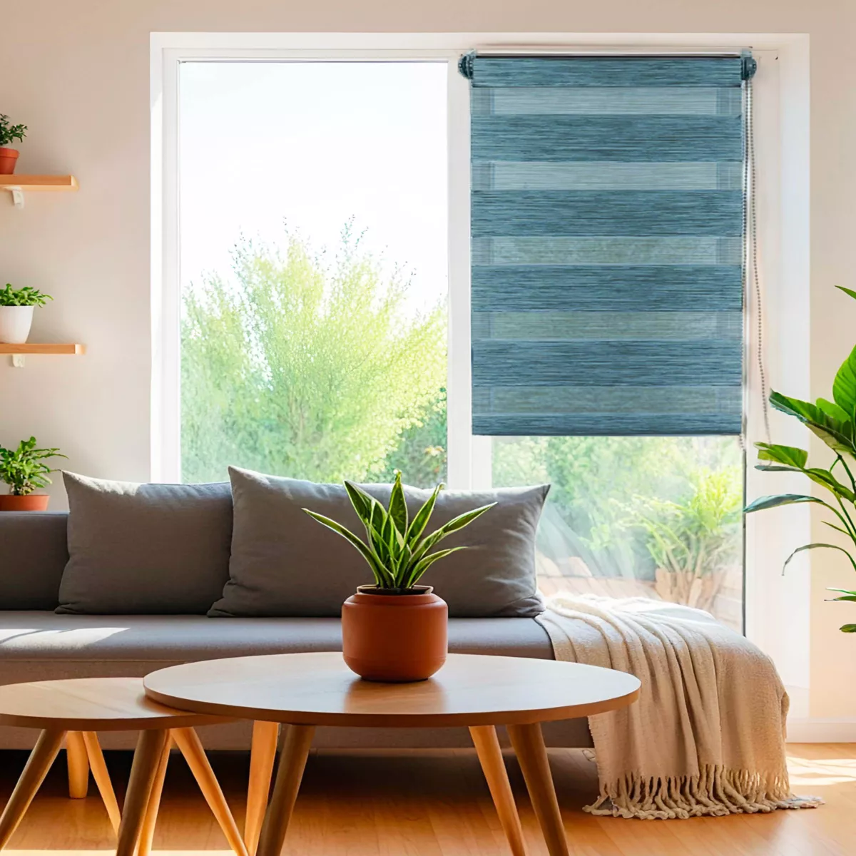 Estor enrollable Día / Noche (60 x 180 cm) Azul jaspeado