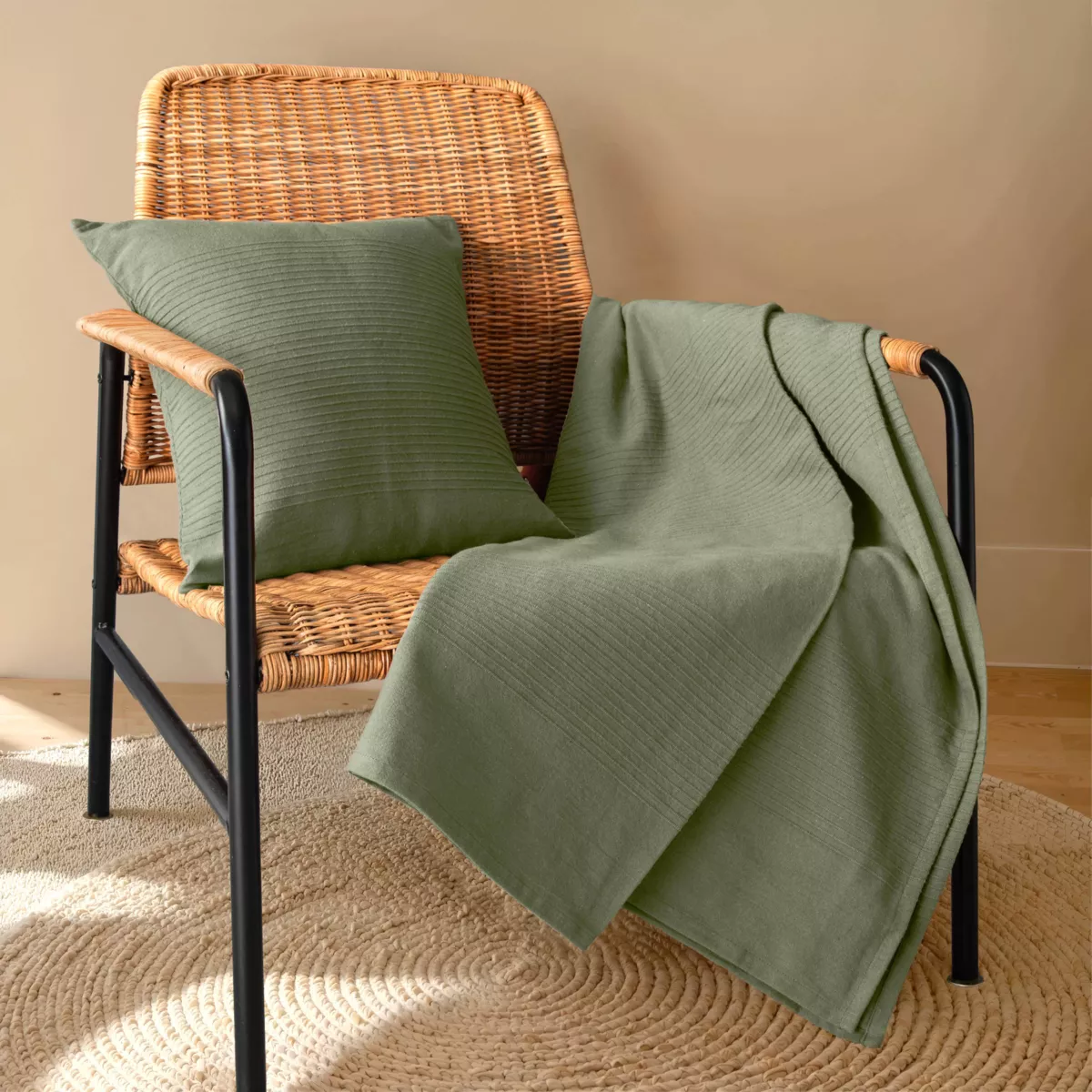 Cubrecama algodón tejido (220 x 250 cm) Léa Verde romero