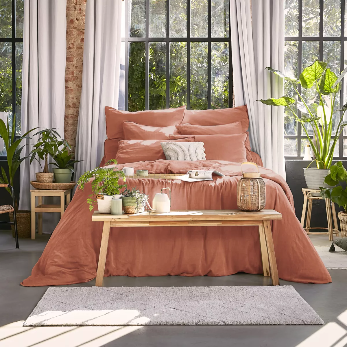 Drap housse lyocell Tencel™ lavé (140 x 200 cm) Olivia Terracotta