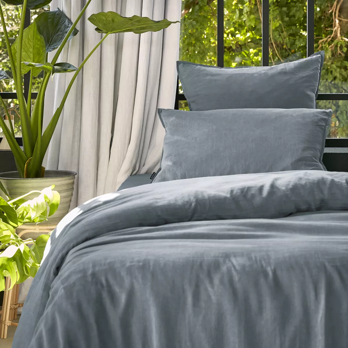 Housse de couette lyocell Tencel™ lavé (140 x 200 cm) Olivia Bleu stone