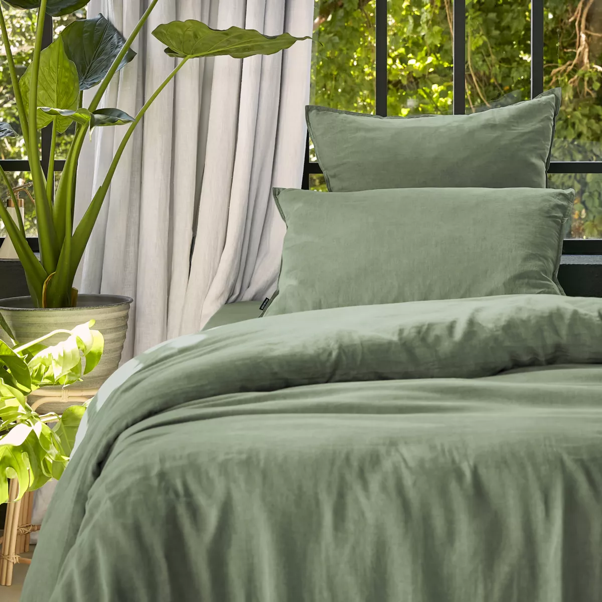 Funda nórdica lyocell Tencel™ lavado (140 x 200 cm) Olivia Verde romero