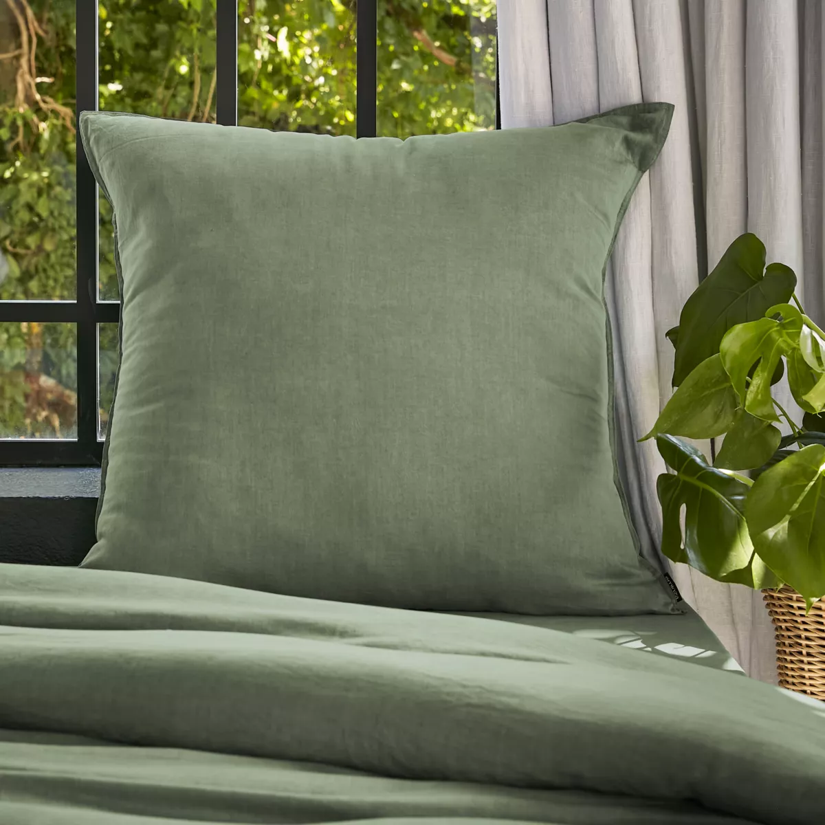 Taie d'oreiller carrée lyocell Tencel™ lavé (80 x 80 cm) Olivia Vert romarin
