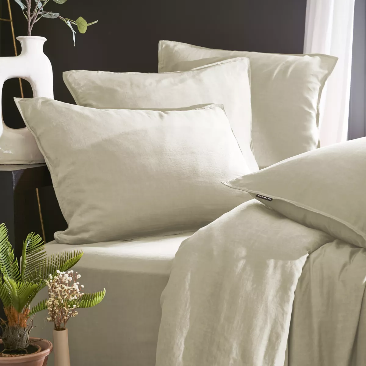 Taie d'oreiller carrée lyocell Tencel™ lavé (63 x 63 cm) Olivia Beige pampa