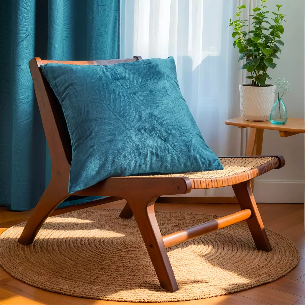 Cojín cuadrado terciopelo (60 x 60 cm) Fern Azul petróleo