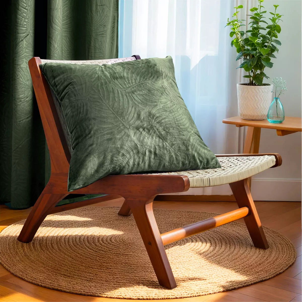 Quadratisches Kissen Samt (60 x 60 cm) Fern Rosmaringrün