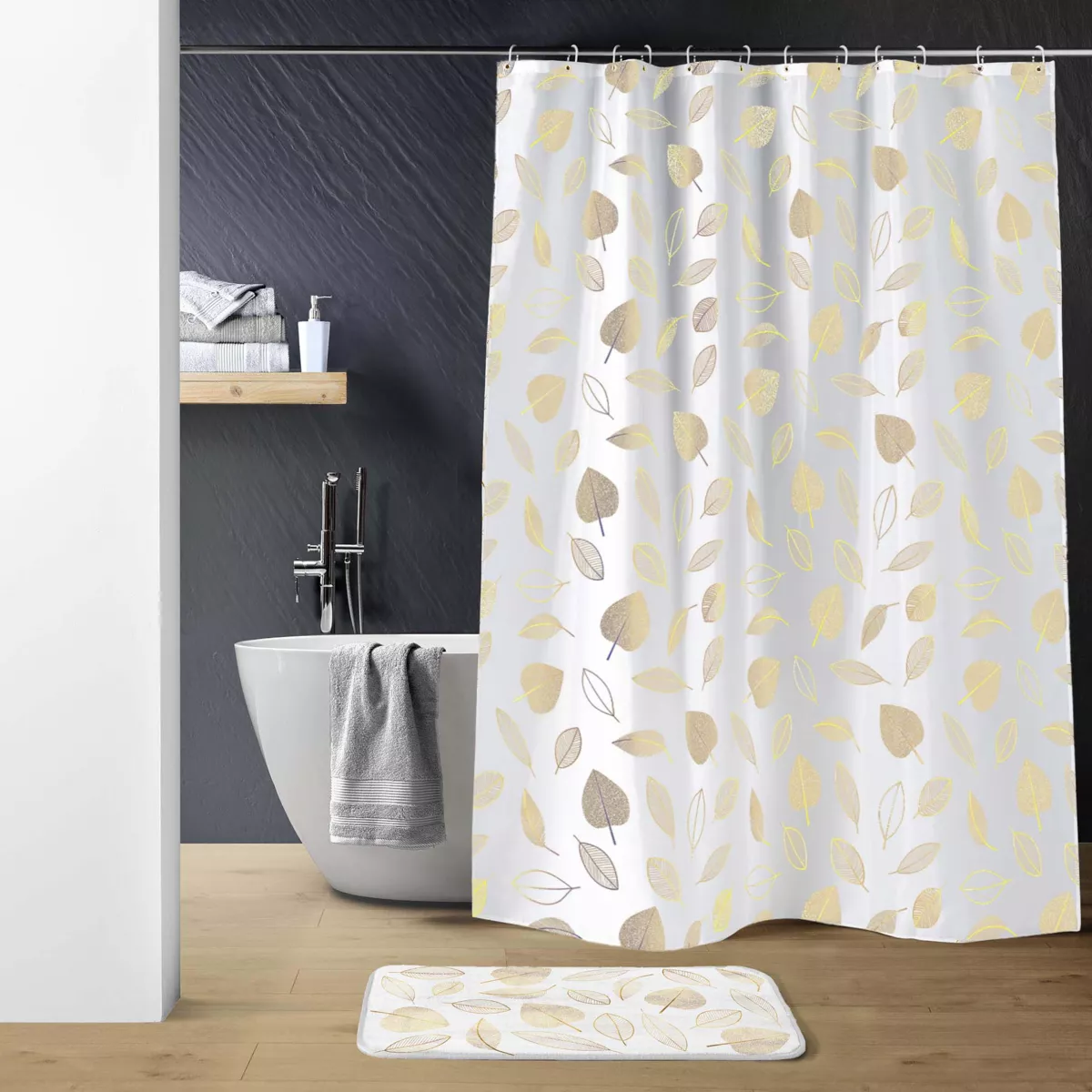 Rideau de Douche avec Crochets (180 x 200 cm) Joya , Polyester ImprimŽ MŽtallisŽ