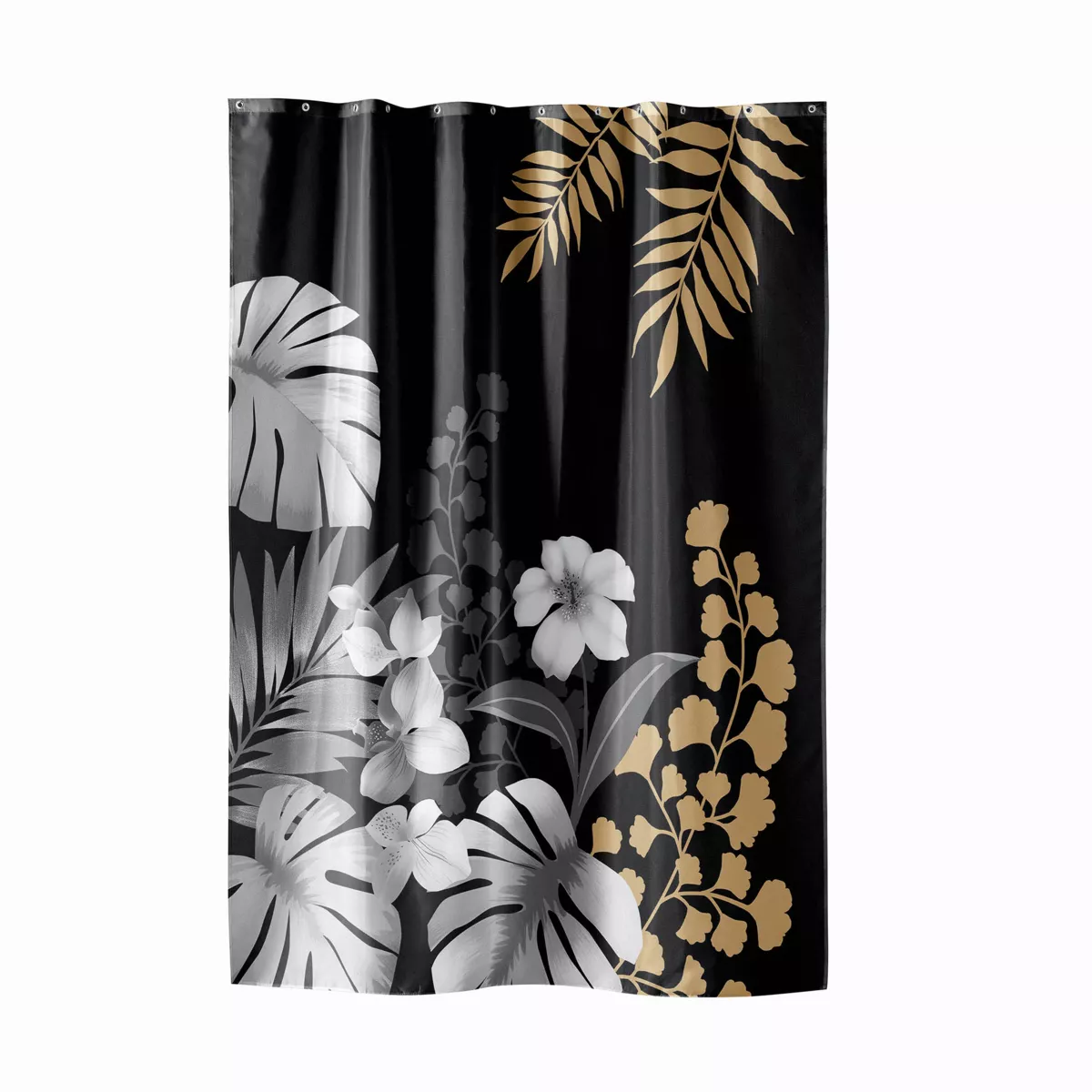Rideau de Douche avec Crochets (180 x 200 cm) Kelly Noir, Polyester ImprimŽ
