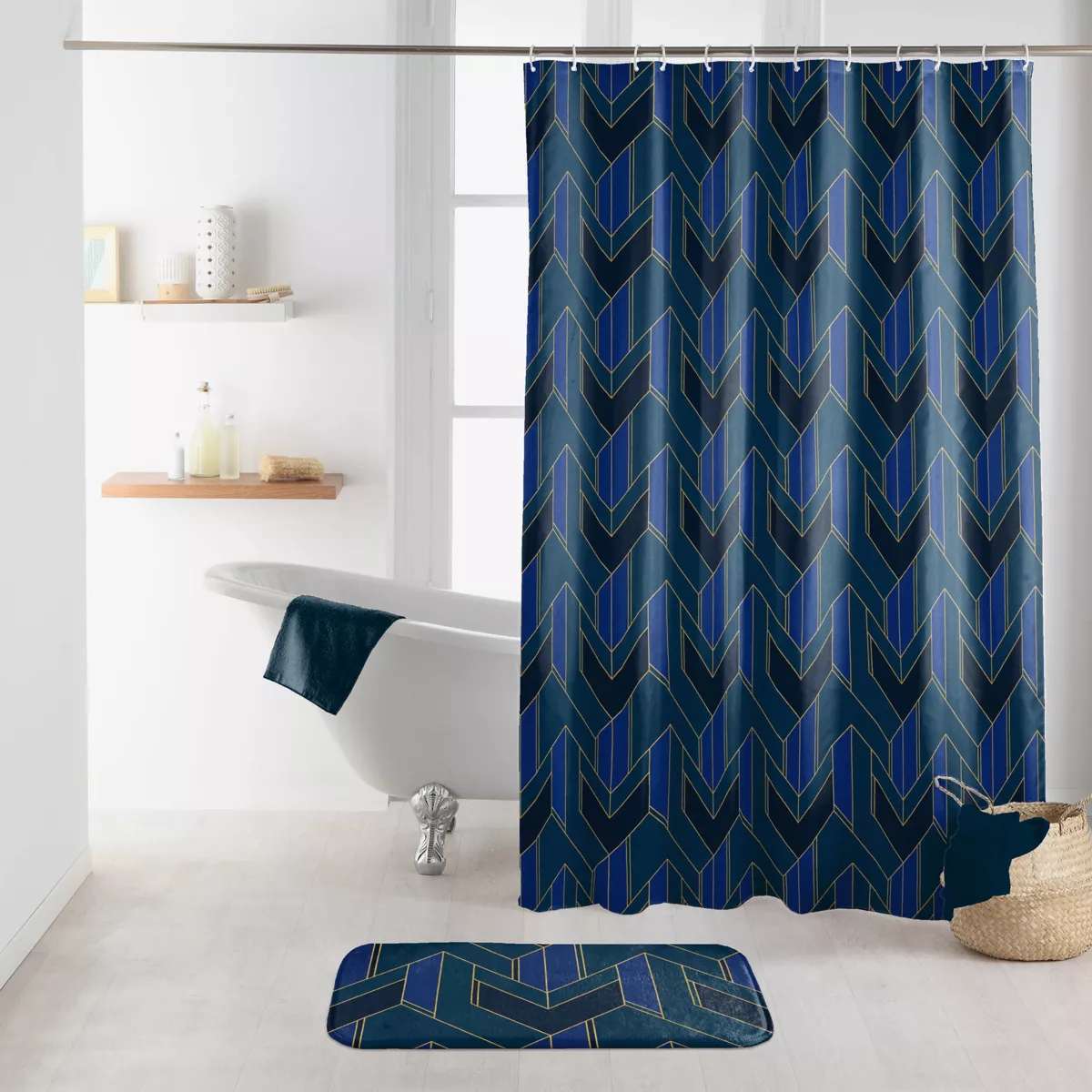 Cortina de ducha con anillas (180 x 200 cm) Achille Azul