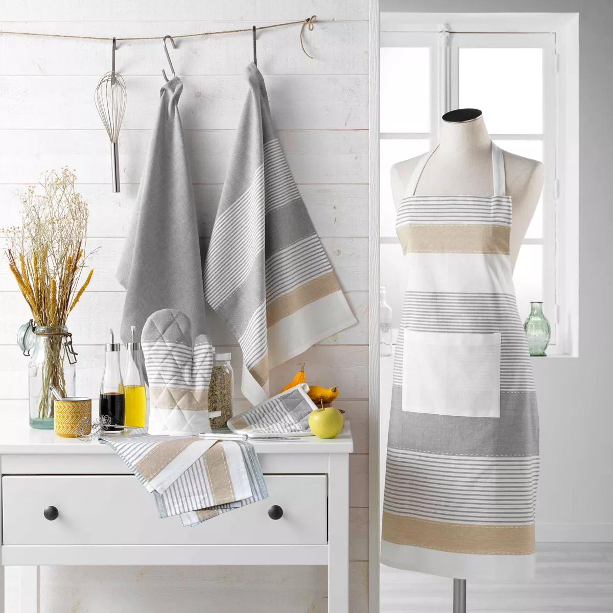 Gant et manique coton tissé Iliade Blanc