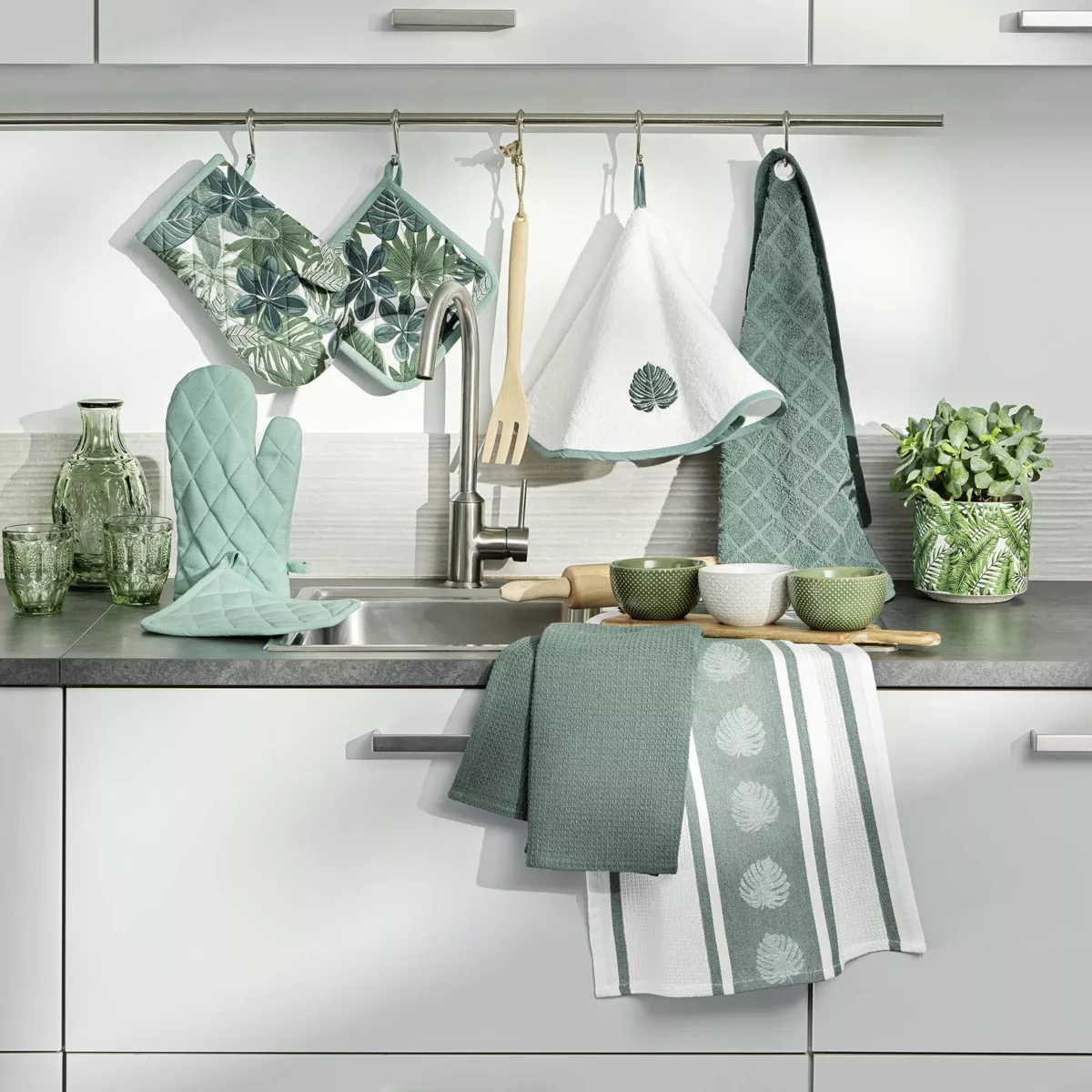 Essuie-Main Rond (¯ 60 cm) Ardenia Sauge, Eponge BrodŽe