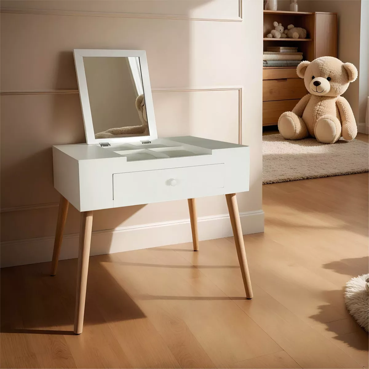 Kinder Frisiertisch aus Holz (H110 cm) Julia Weiß