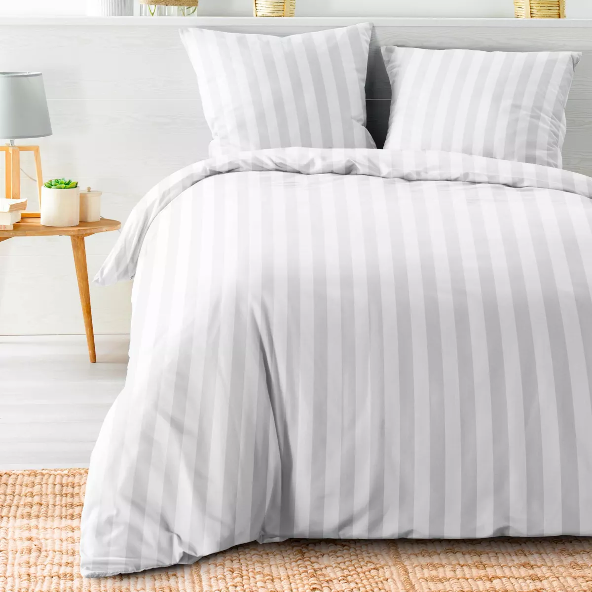 Parure 3 Pices (240 x 220 cm) Cleo Blanc, Microfibre Unie