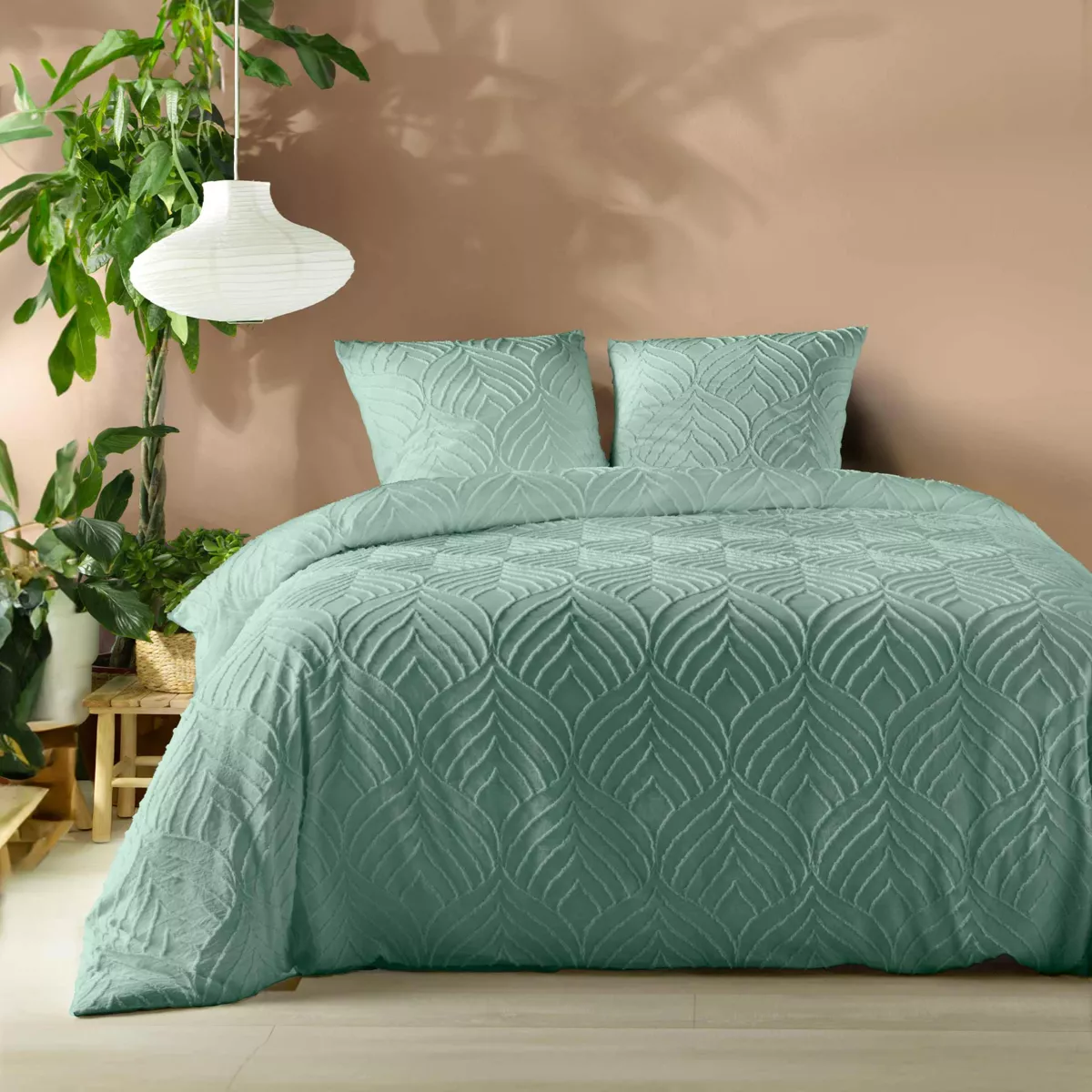 Funda nórdica y dos fundas de almohada microfibra (240 x 220 cm) Heltie Verde salvia