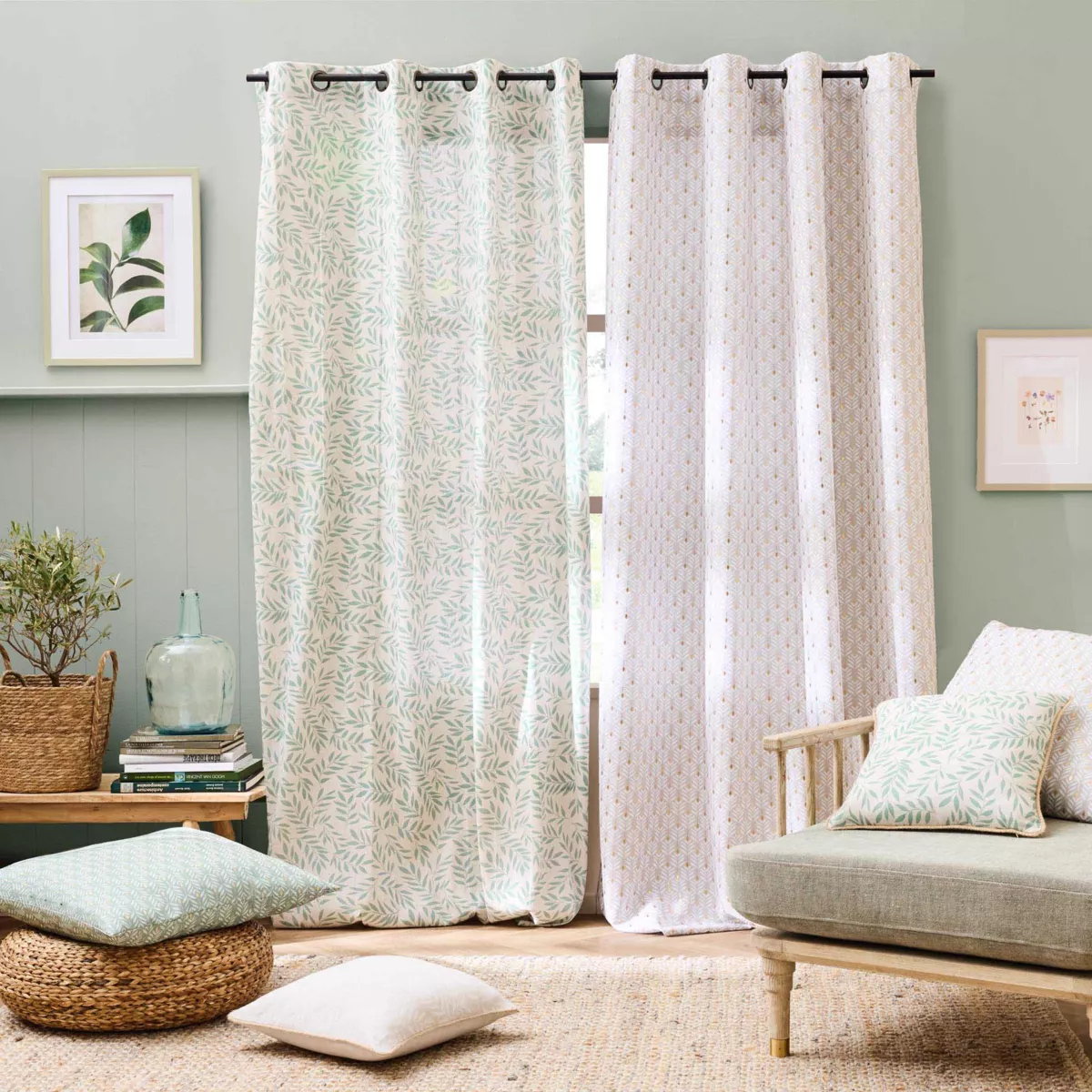 Cortina polialgodón (140 x 240 cm) Naya Verde salvia