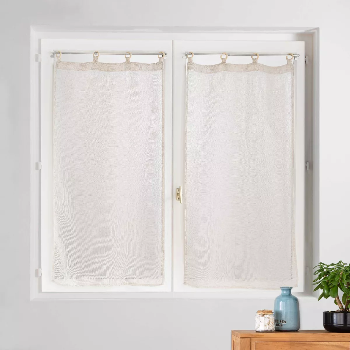 Paire de Voilages ˆ Oeillets Bois (2 x 60 x 120 cm) Minalisa Lin, Voile TissŽ