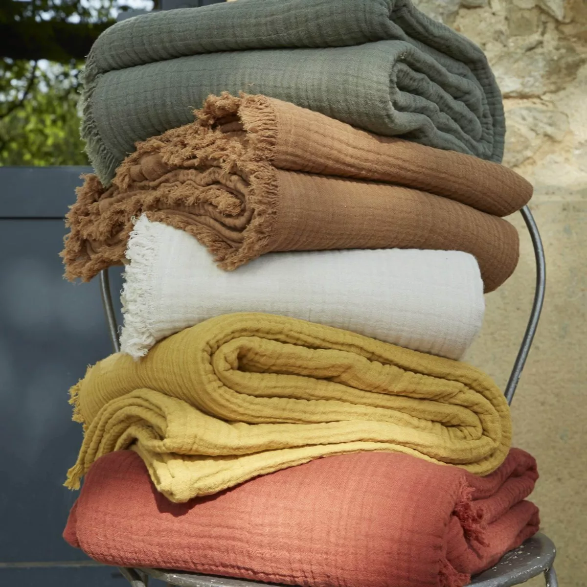 Manta en gasa de algodón (220 cm) Gaïa Beige pampa