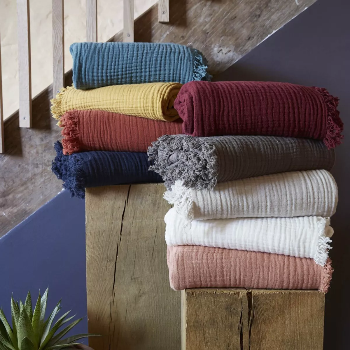 Plaid Katoengaas (130 x 160 cm) Gaïa Beige