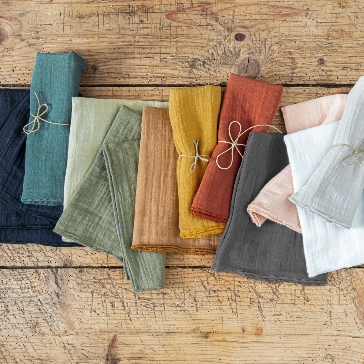 Lot de 3 serviettes gaze de coton (40 x 40 cm) Gaïa Blanc chantilly