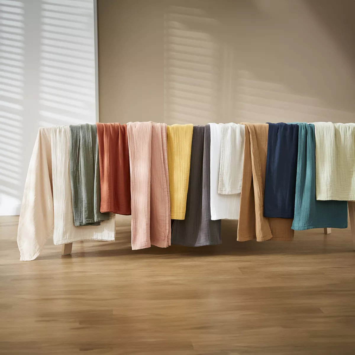 Nappe ronde gaze de coton (180 cm) Gaïa Rose poudré