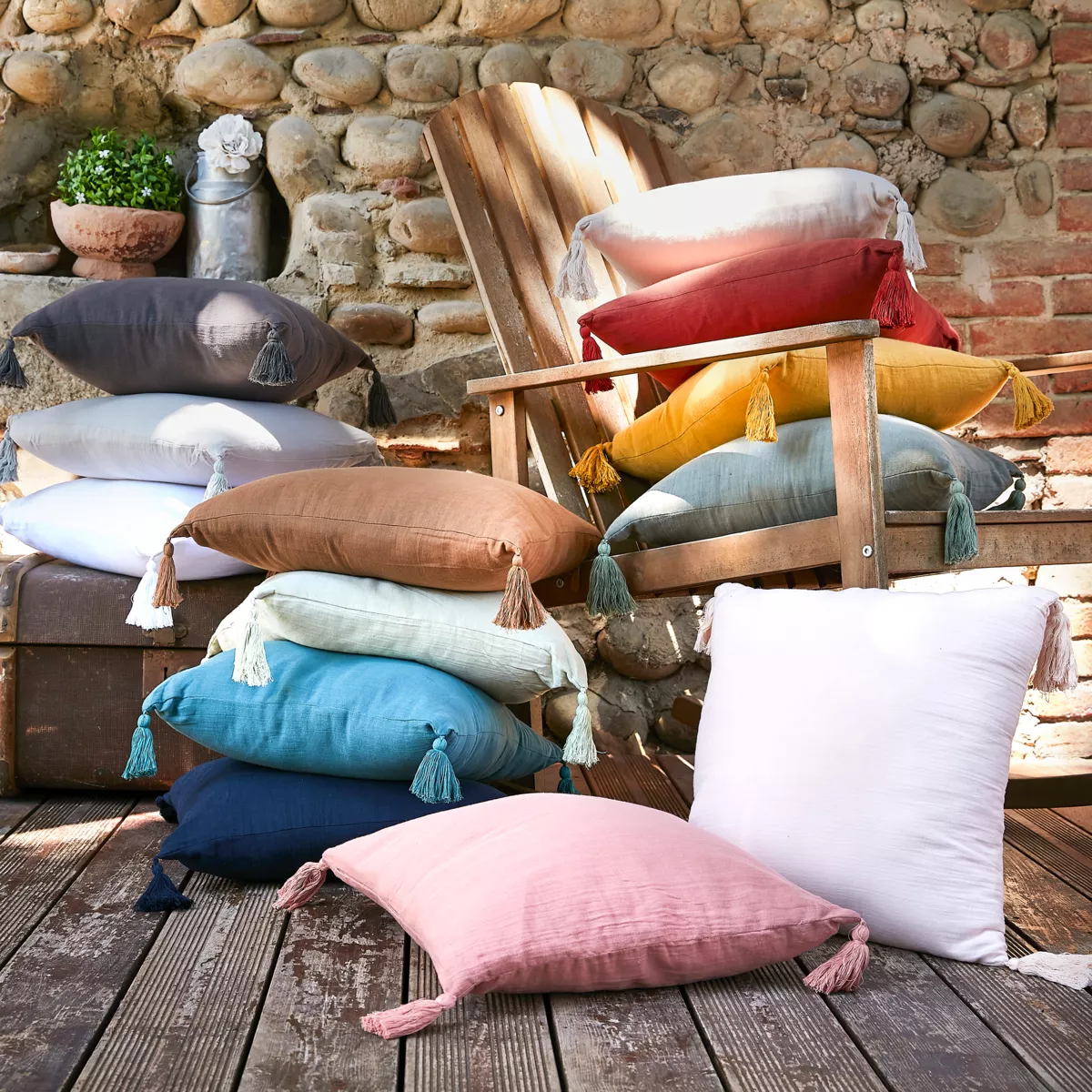 Coussin carré gaze de coton (40 x 40 cm) Gaïa Beige pampa