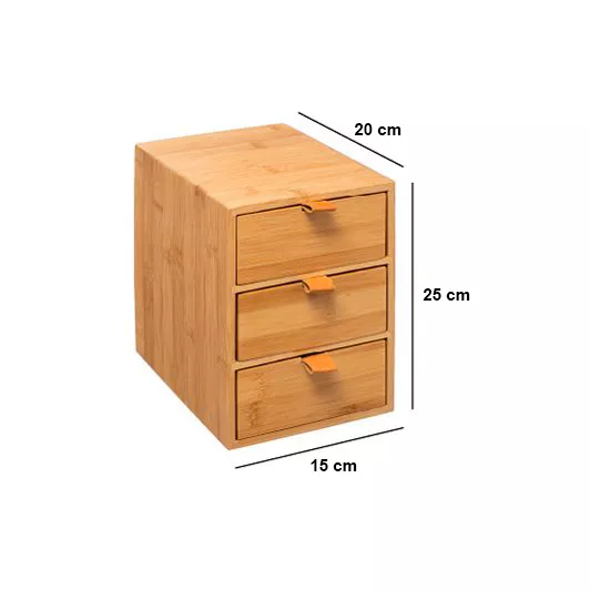 Bambusbox mit 3 Schubladen Sury Naturfarben - Eminza