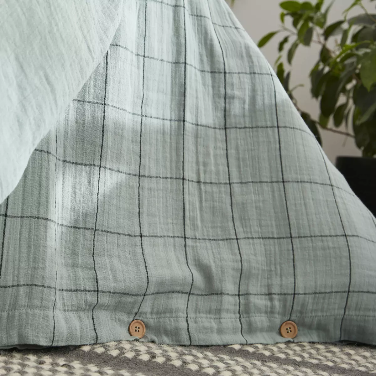 EM - Housse de couette rŽversible 260 x 240 cm Gaze de coton tissŽe teinte GAìA MATCH Eucalyptus