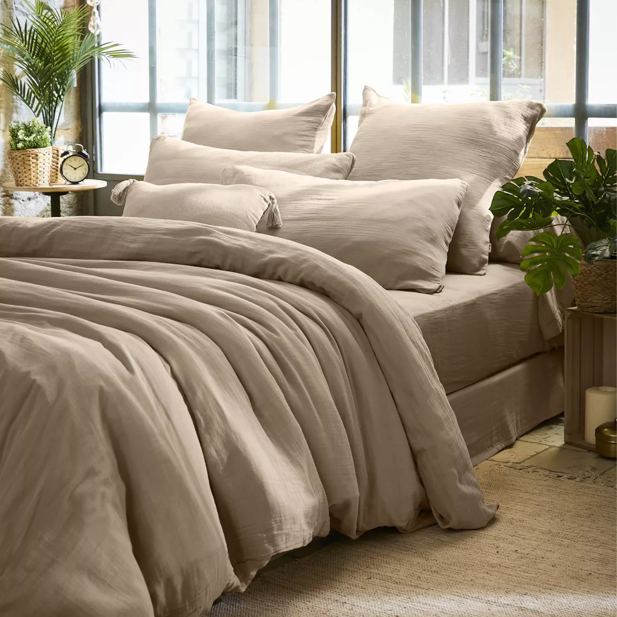 Quadratischer Musselin-Kopfkissenbezug (80 x 80 cm) Gaïa Hellbraun