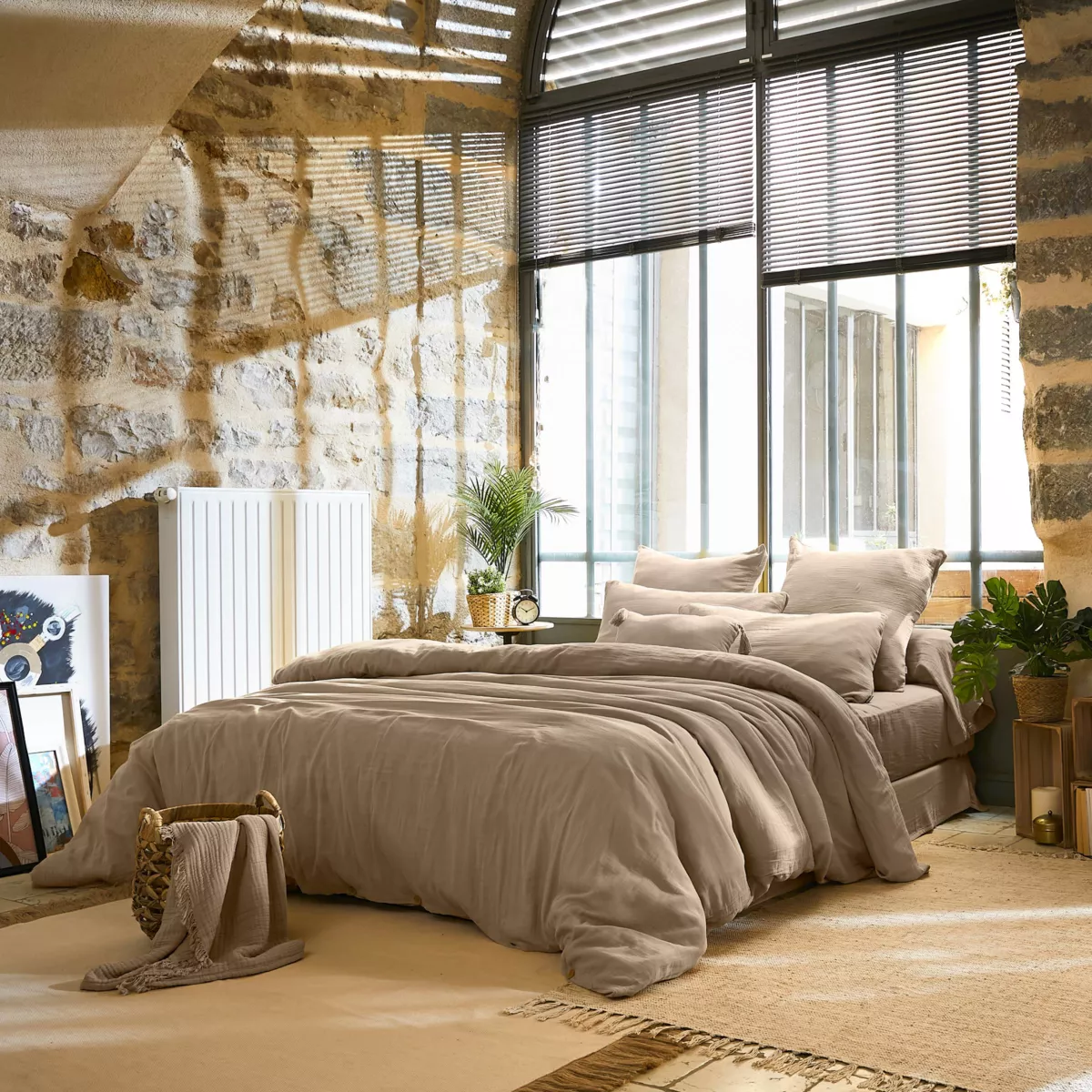 Copripiumino garza di cotone (280 x 240 cm) Gaïa Marrone corda