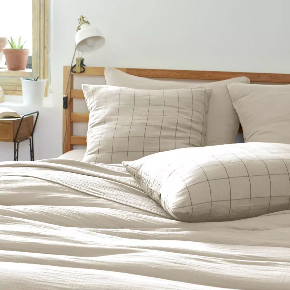 Federa rettangolare garza di cotone (70 cm) Gaïa Match Beige pampa
