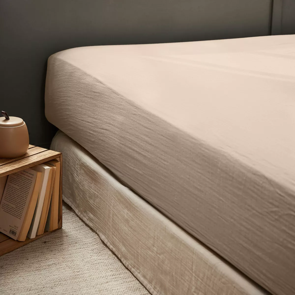 EM - Drap housse 90 x 200 cm Gaze de coton unie GAìA Ficelle