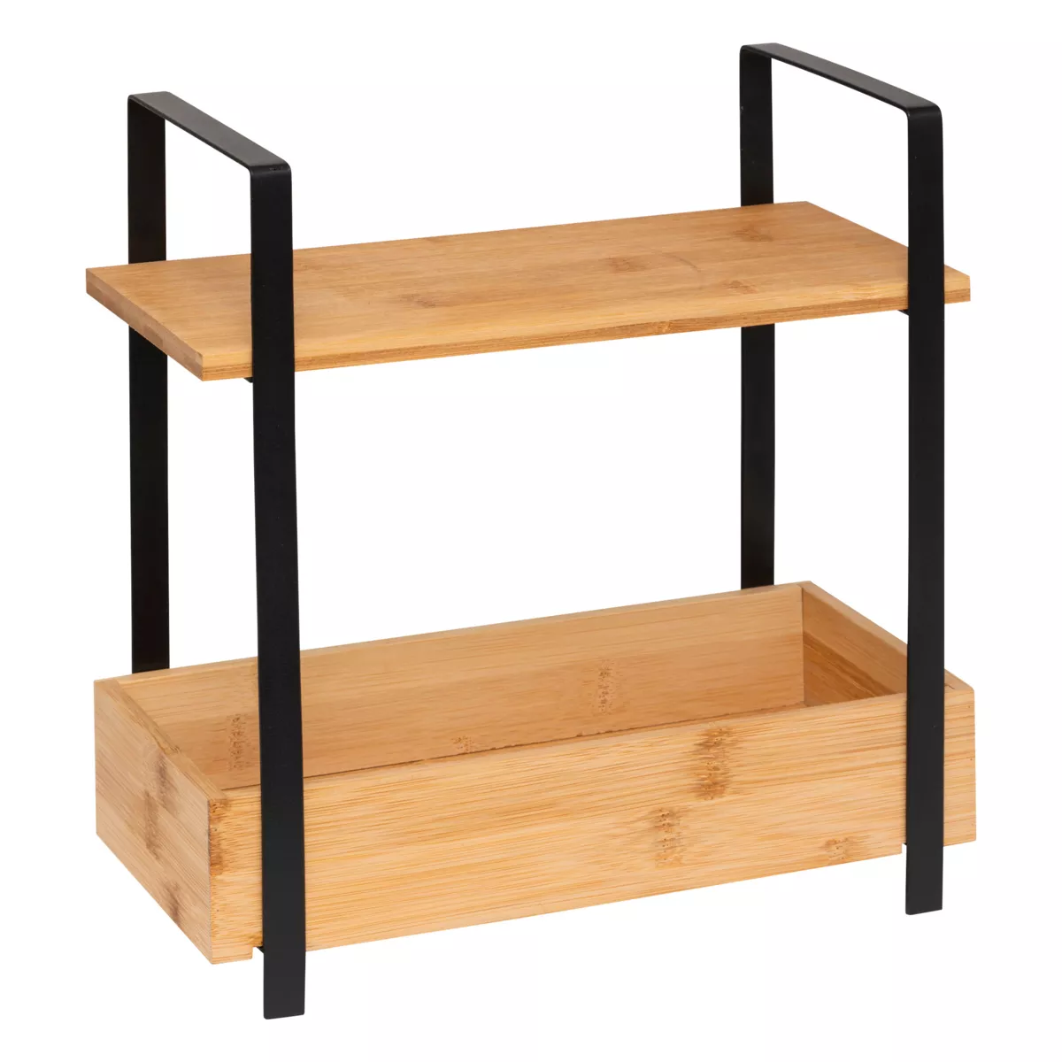 Estantería de cocina de madera de 2 niveles con bandeja (H30 cm) Ordera Negro