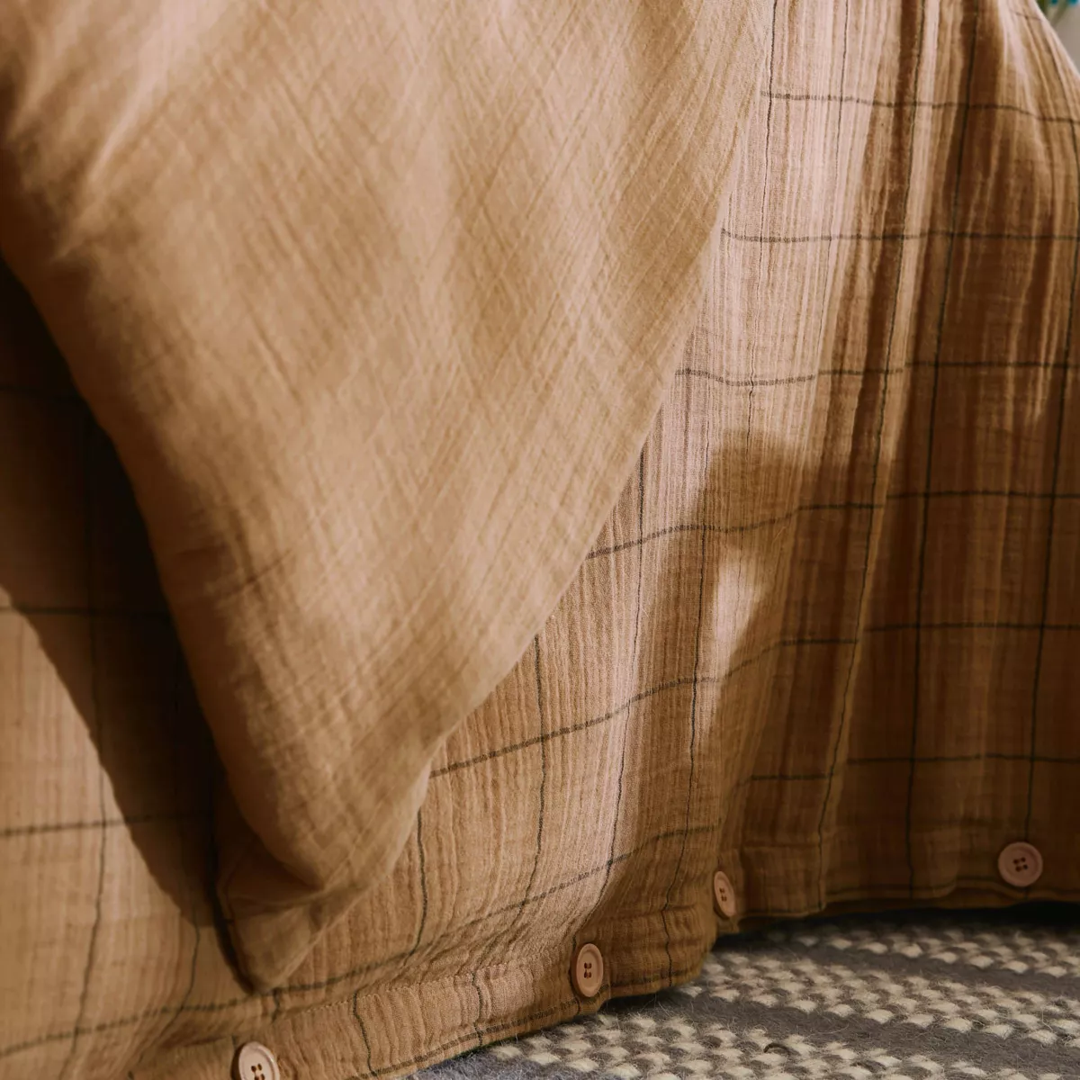 EM - Housse de couette rŽversible 200 x 200 cm Gaze de coton tissŽe teinte GAìA MATCH Camel