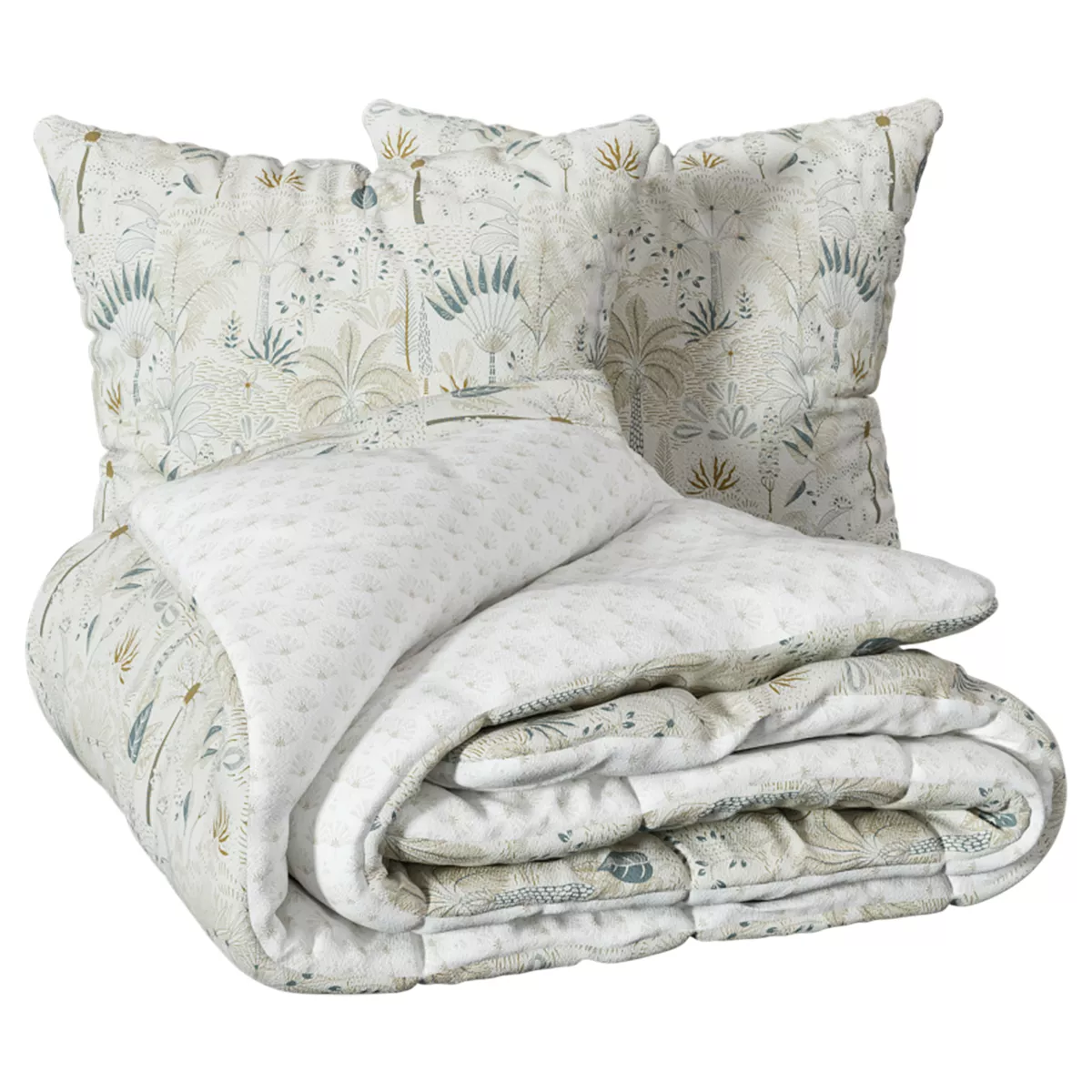 Housse de couette et deux taies coton (240 x 220 cm) Sonie Ecru