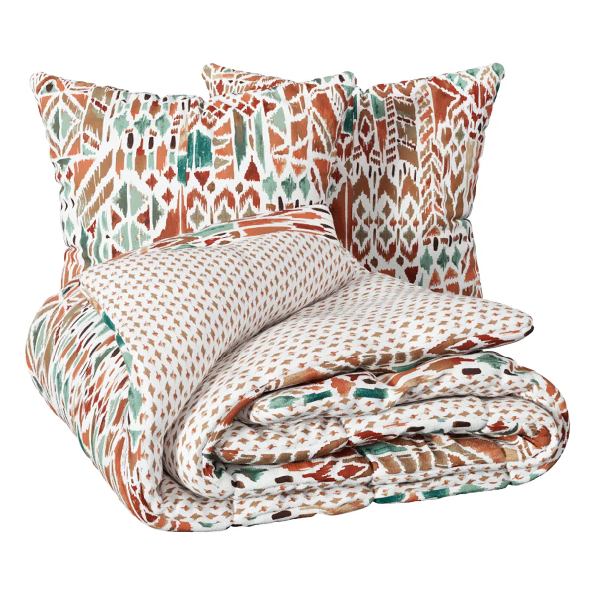 Housse de couette et deux taies coton (240 x 220 cm) Ikat Multicolore