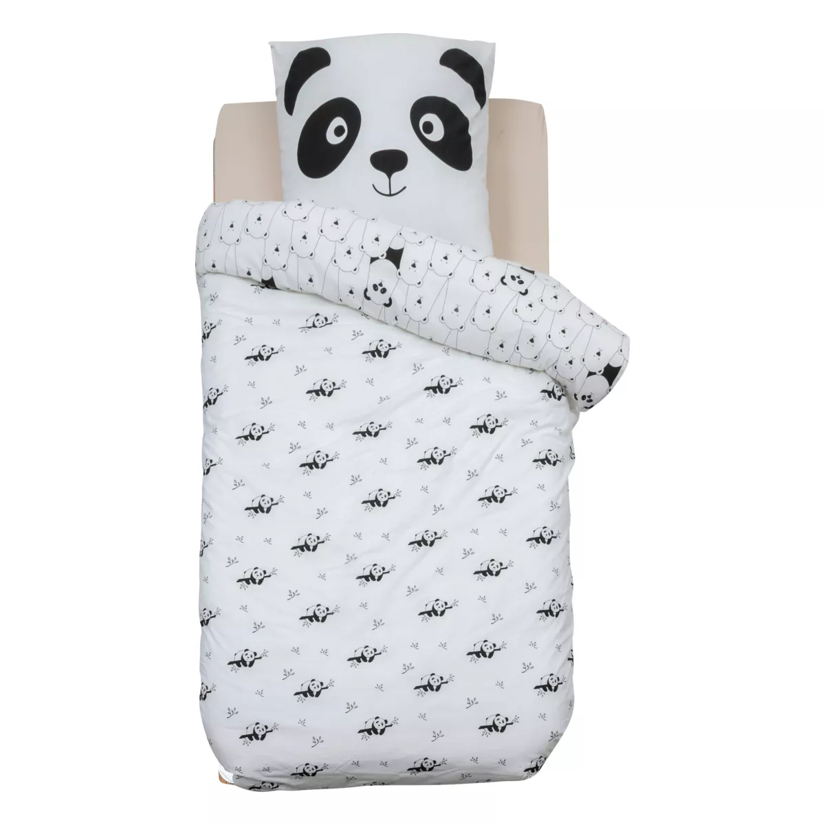 Funda de edredón y una funda de almohada infantil de algodón (140 x 200 cm) Panda Negra