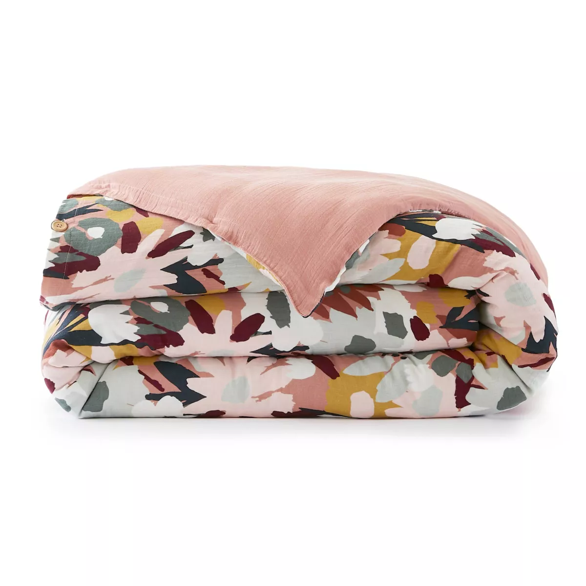 EM - Housse de couette rŽversible 200 x 200 cm Gaze de coton imprimŽe AZEL Rose pche