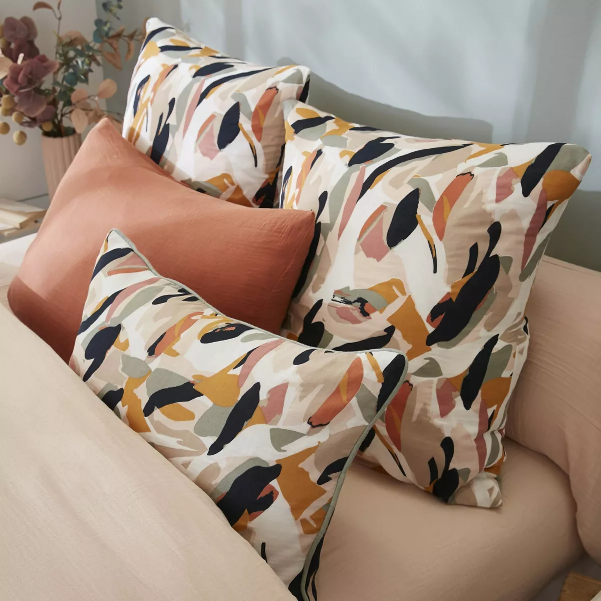 EM - Housse de couette rŽversible 140 x 200 cm Gaze de coton imprimŽe MATHILDA Eucalyptus