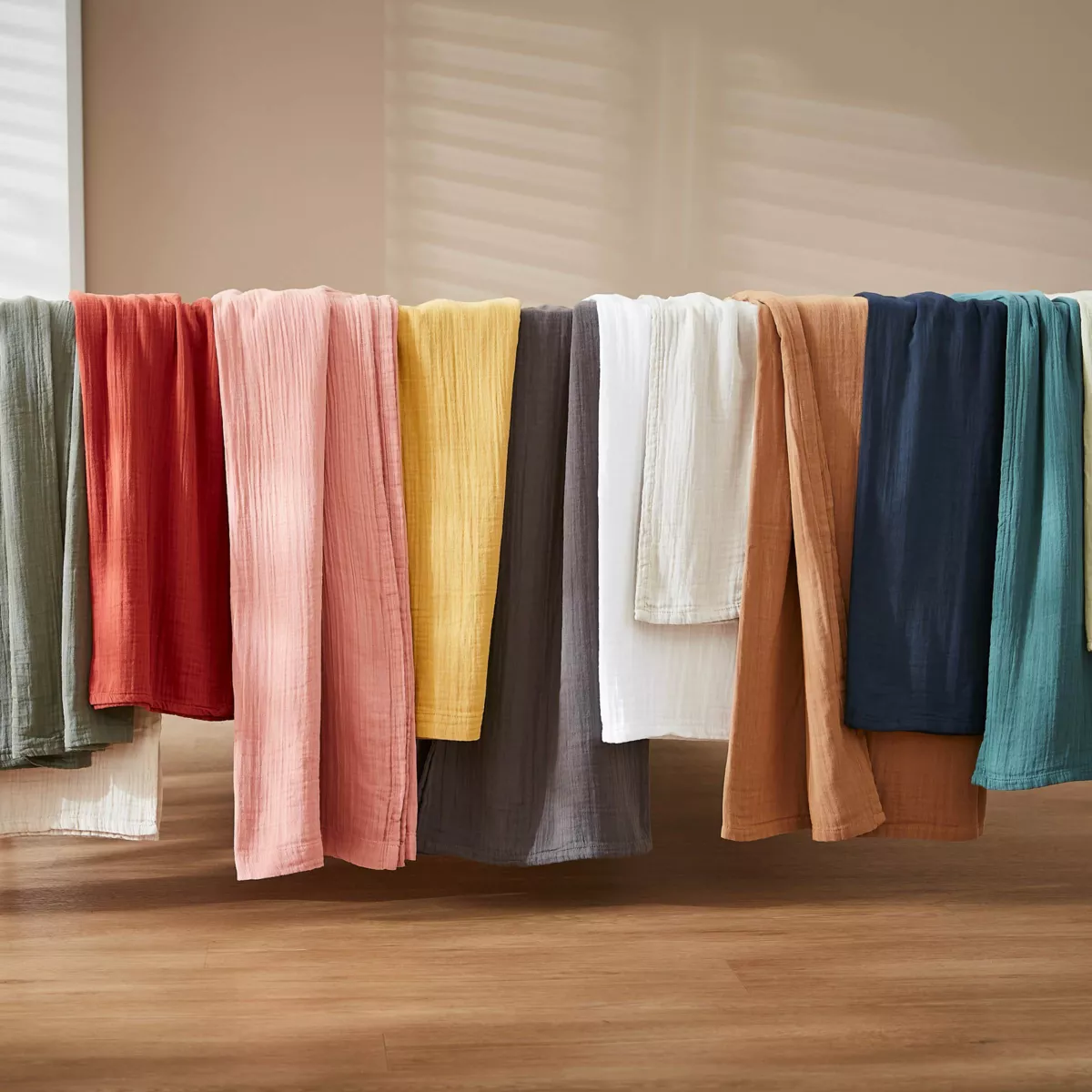 Rideau gaze de coton galon fronceur (180 x 240 cm) Gaïa Abricot