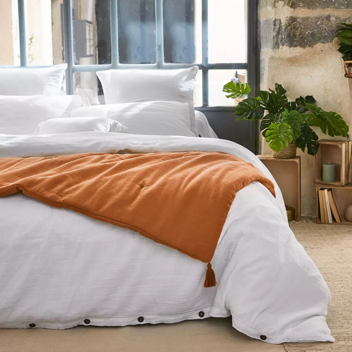 Musselin-Bettläufer (150 x 150 cm) Gaïa Aprikosenfarben