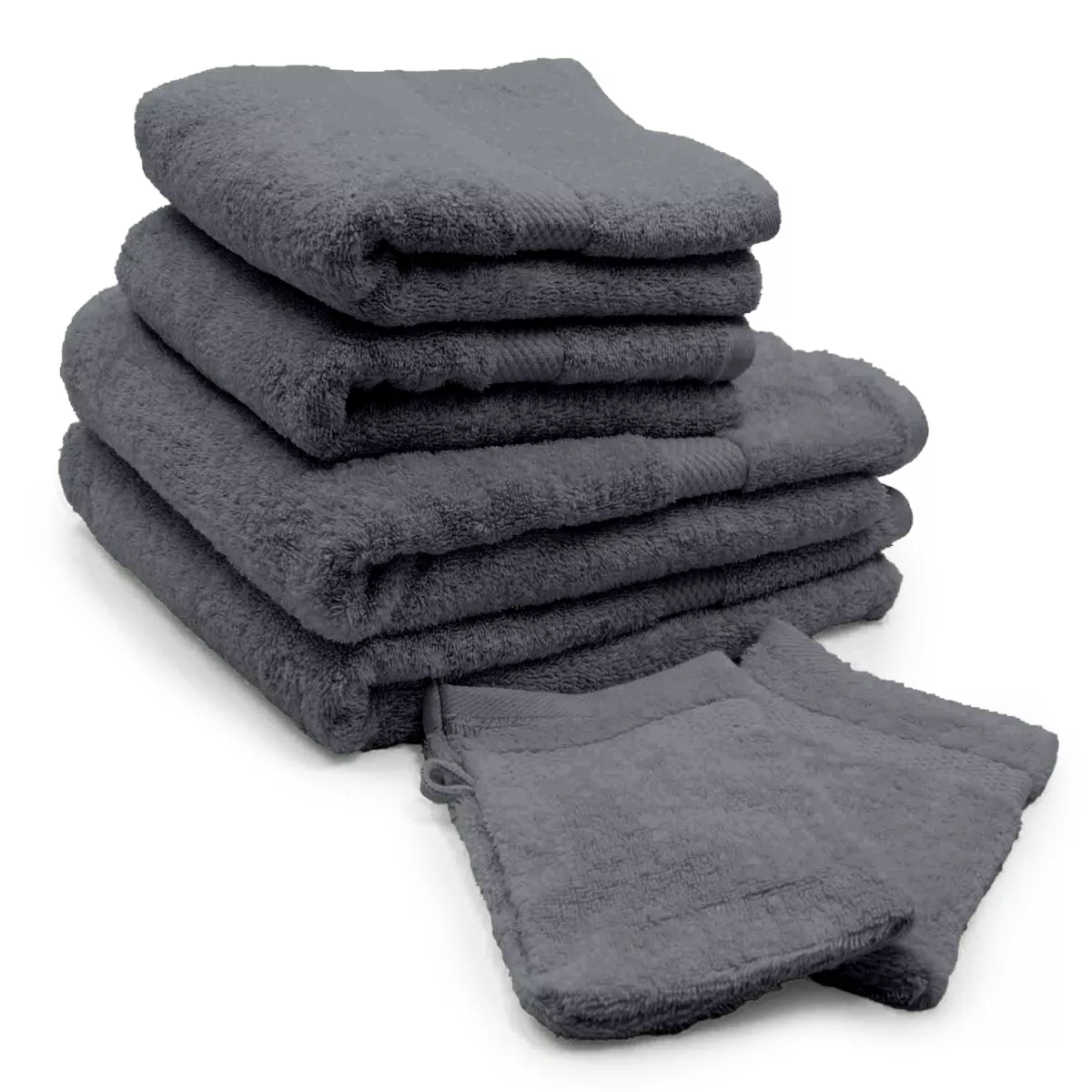Lot de 2 gants de toilettes coton (15 x 21 cm) + 2 serviettes de bain coton (50 x 90 cm) + 2 serviettes de bain coton (70 x 1