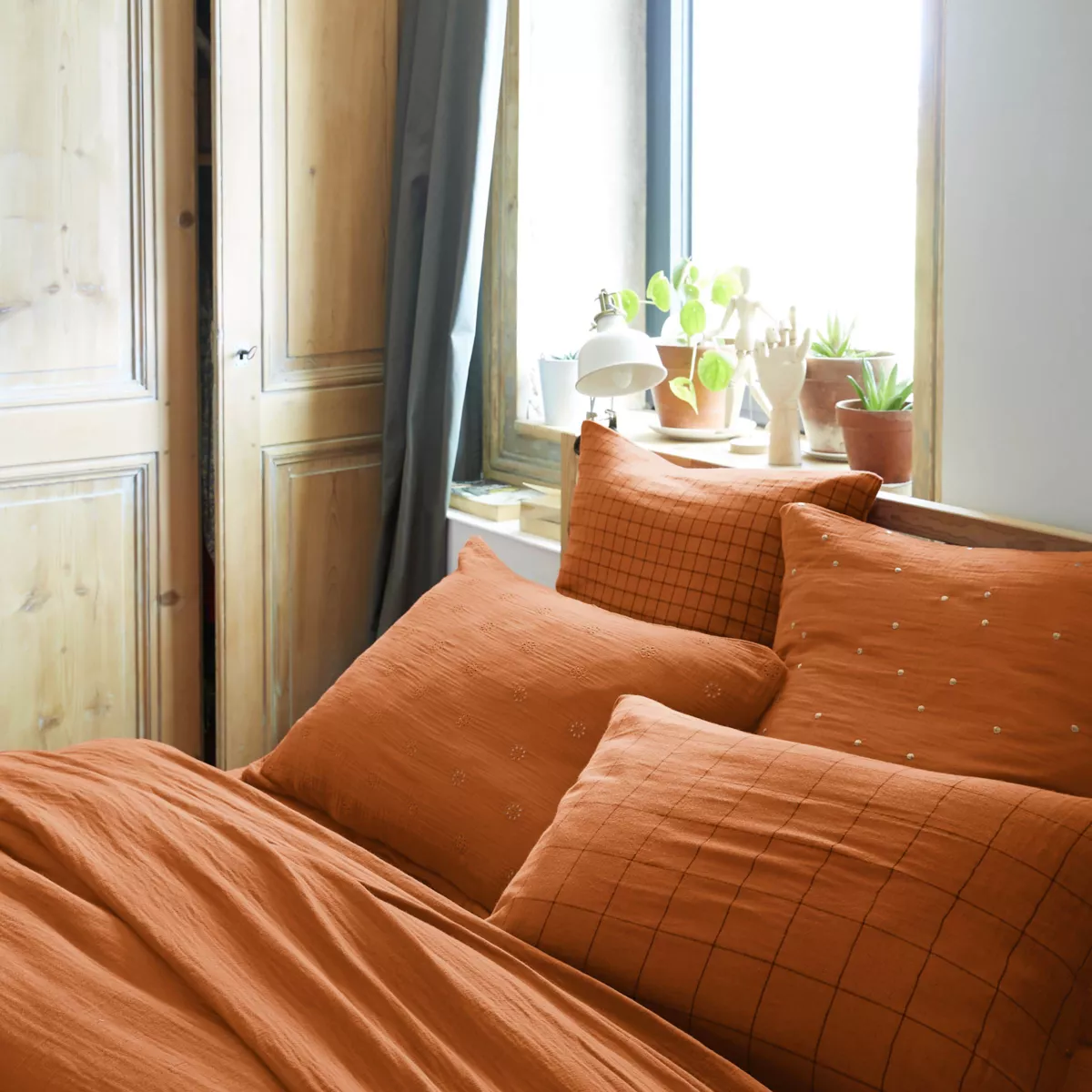 Funda de almohada rectangular de gasa de algodón (50 x 70 cm) Gaïa Boho Albaricoque