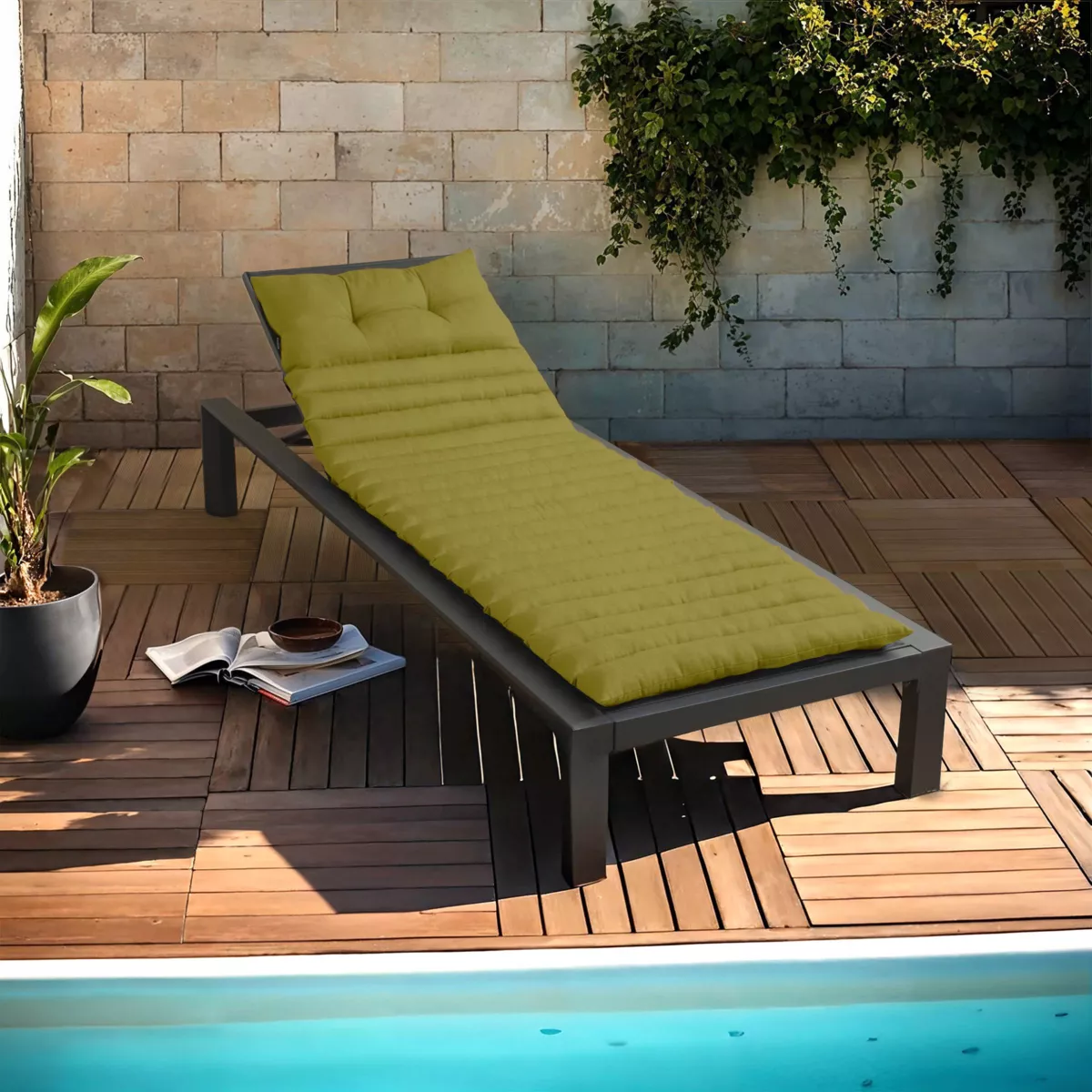 EM - Bain de soleil 180 x 60 cm Polyester uni SUNSET Vert olive