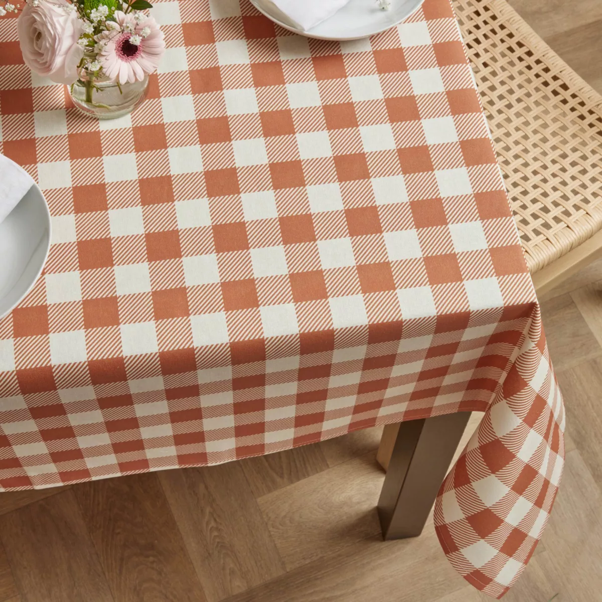 EM - Nappe en coton enduit 150 x 250 cm VICHY terracotta