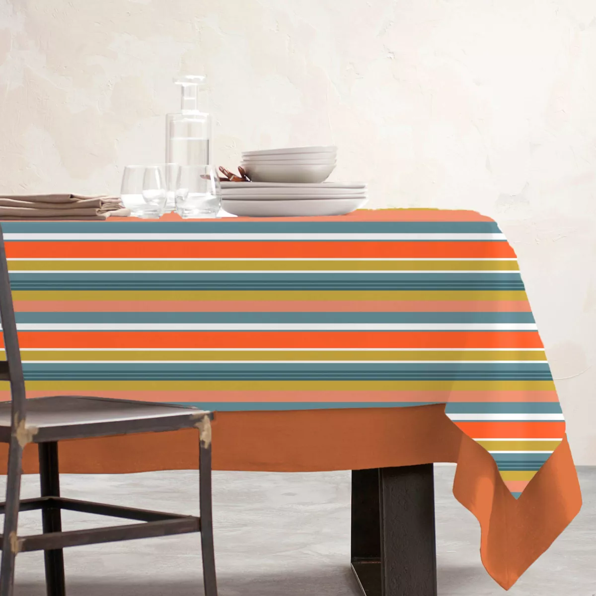 Rechthoekig gecoat katoenen tafelkleed (150 x 250 cm) Mandarijn Meerkleurig