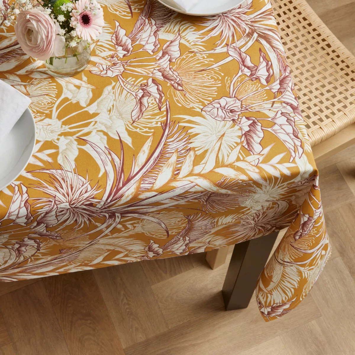 Rechthoekig gecoat katoenen tafelkleed (150 x 350 cm) Granada Mosterdgeel