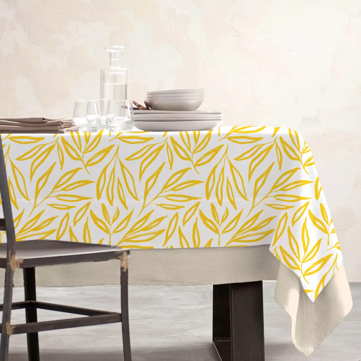 Rechthoekig gecoat katoenen tafelkleed (150 x 350 cm) Galice Mosterdgeel