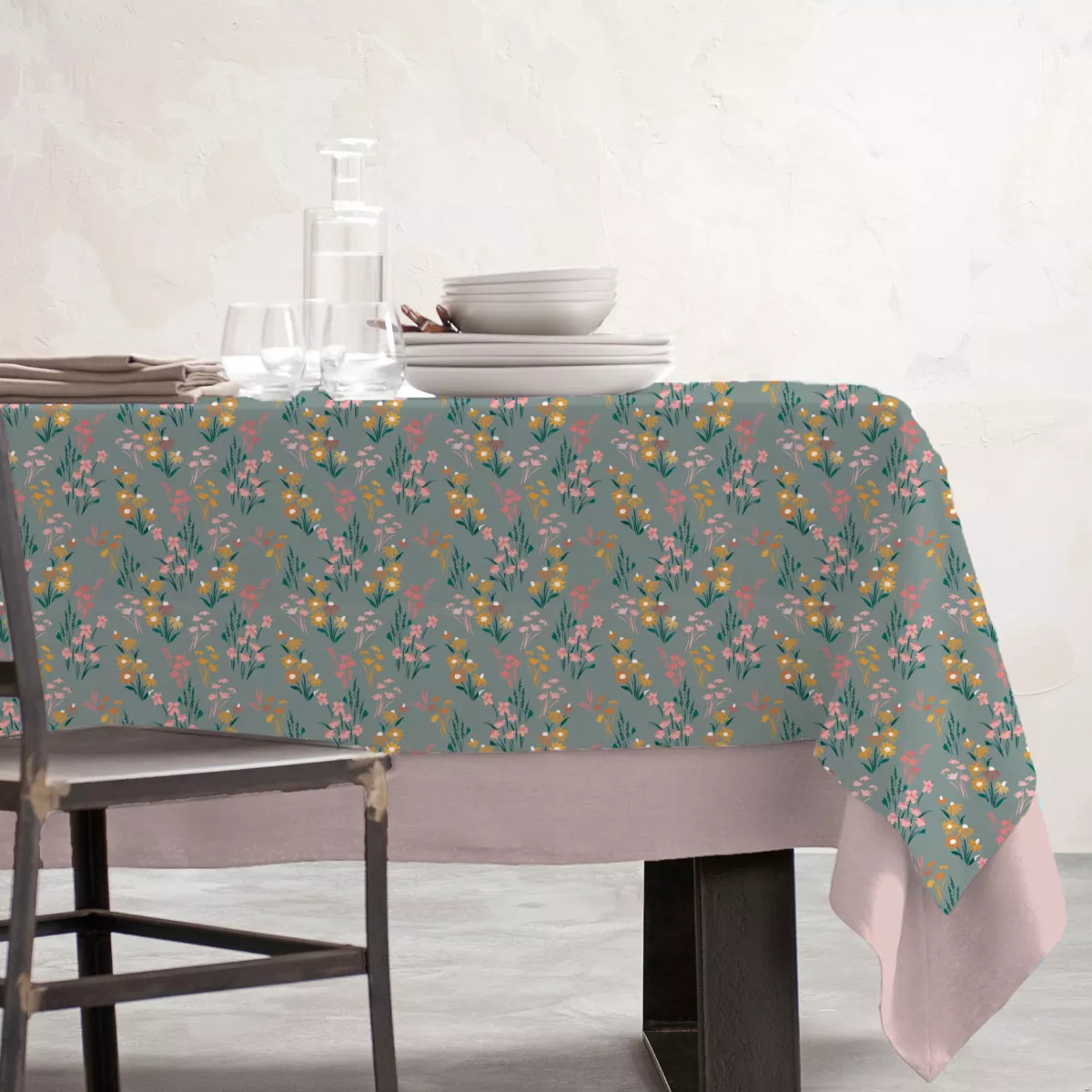 EM - Nappe en coton enduit 150 x 250 cm JULIETTE eucalyptus