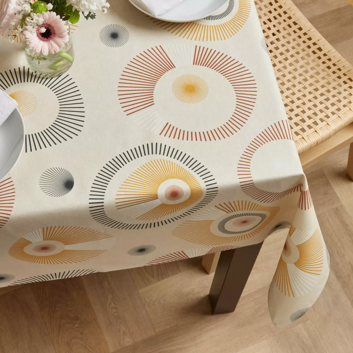 Tischdecke rechteckig Baumwolle beschichtet (150 x 250 cm) Manhattan Beige