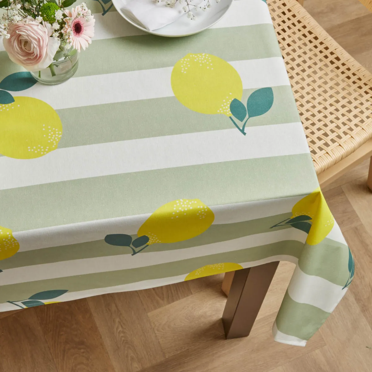 Rechthoekig gecoat katoenen tafelkleed (150 x 350 cm) Antibes Groen