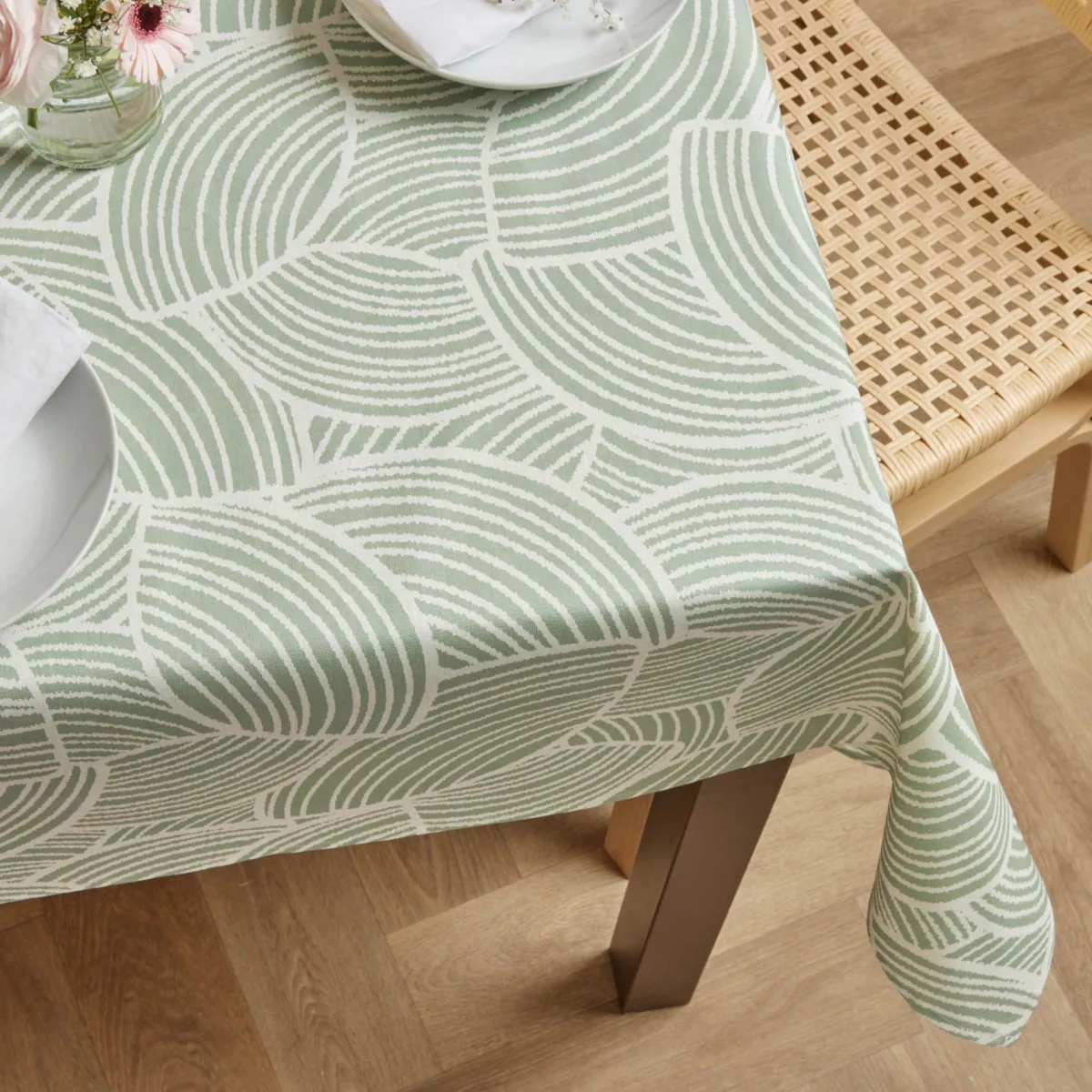 Rechthoekig gecoat katoenen tafelkleed (150 x 350 cm) Sarah Eucalyptus Groen